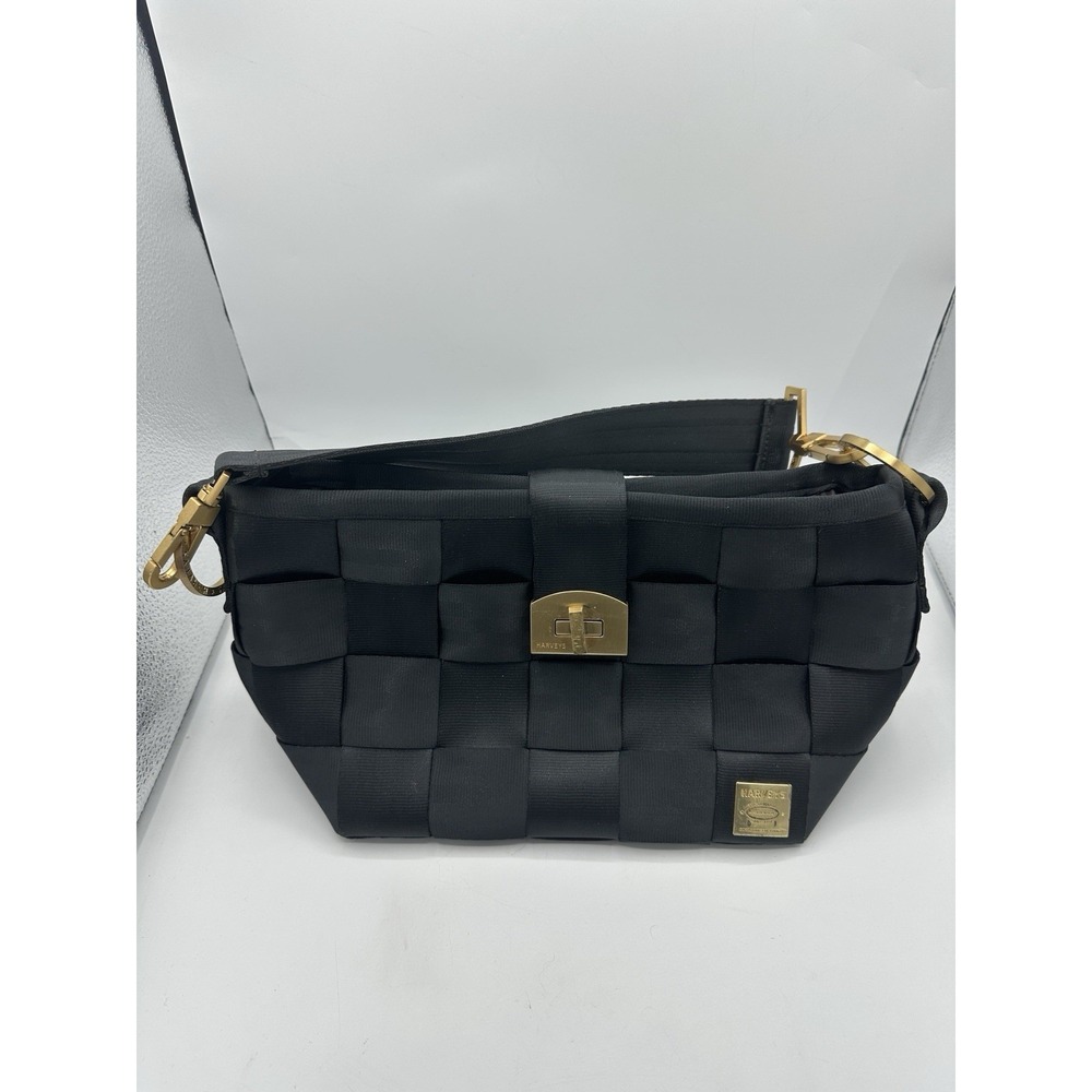 Harveys Seatbelt Bag Black Woven Purse Gold Hardware Crossbody Handbag Y2K